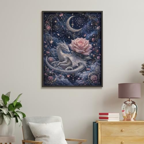 Bozfoxa Paint by Numbers Kit for Adults Beginner Silver Rose Dragon - Image 4