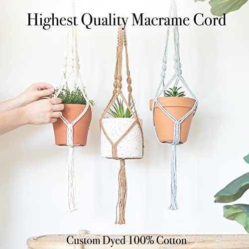 Aesthetic Creative Macrame Kit, Makes 3 DIY Plant Hangers for Teens & Adult Beginners, Craft Supplies for Boho Art Project-3 Custom Color Macrame Cord, Wooden Rings & Instructions - Image 3