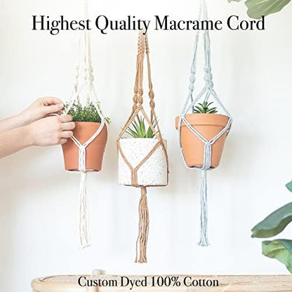 Aesthetic Creative Macrame Kit, Makes 3 DIY Plant Hangers for Teens & Adult Beginners, Craft Supplies for Boho Art Project-3 Custom Color Macrame Cord, Wooden Rings & Instructions - Image 3