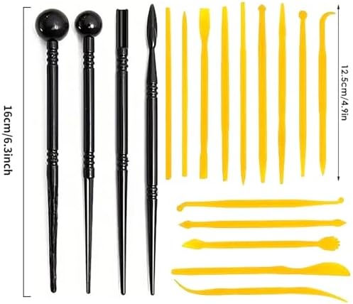 18Pcs Clay Sculpting Tool Set, Yellow Plastic Modeling Tools & Black Dual-Ended Ball Stylus Tools, Professional Pottery Carving Kit for Air Dry Clay, Polymer Clay, Ceramic & DIY Crafts - Image 7