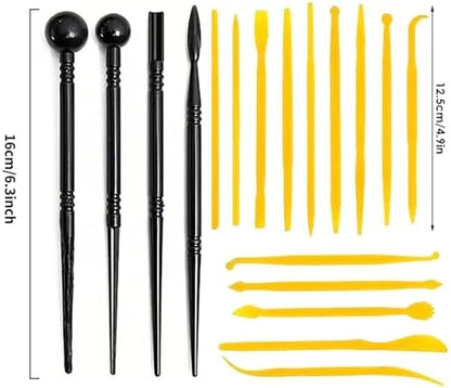 18Pcs Clay Sculpting Tool Set, Yellow Plastic Modeling Tools & Black Dual-Ended Ball Stylus Tools, Professional Pottery Carving Kit for Air Dry Clay, Polymer Clay, Ceramic & DIY Crafts - Image 7