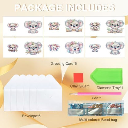 MVVMTOP 6pcs Diamond Art Painting Greeting Card, DIY Koala Diamond Art Greeting Card for Blessing and Wishe Special Shaped Diamond Arts Crafts for Birthday Thanksgiving Day - Image 3