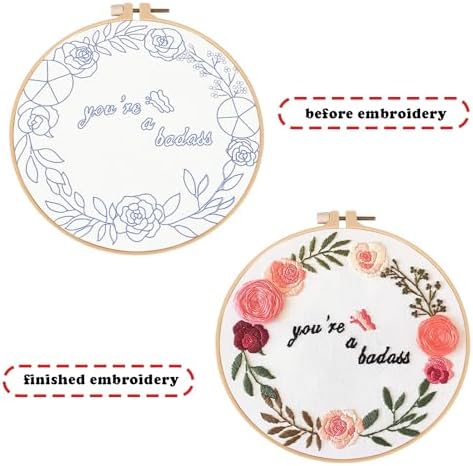 Topapfo Funny Embroidery Kit for Beginners Adults, Stamped Embroidery Pattern Cross Stitch Kits Needlepoint with Hoop Threads Needles Tools - Image 4