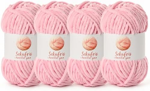 Chenille Yarn for Crocheting Size 5 Bulky Yarn 4 Peach Pink by Sekafris