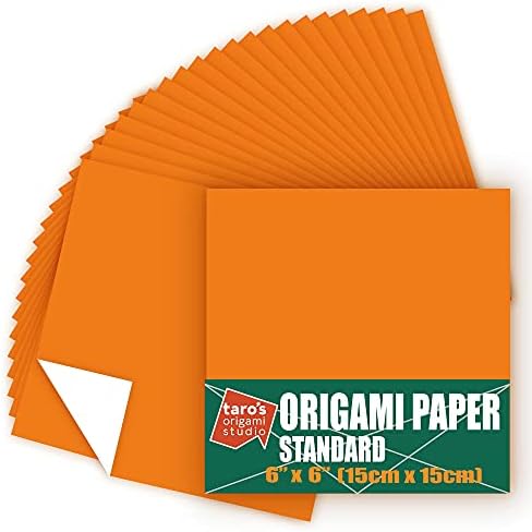 [Taro's Origami Studio] Standard 6 Inch One Sided Single Color (Orange) 50 Sheets (All Same Color) Square Easy Fold Premium Japanese Paper for Beginner (Made in Japan) by TAROSORIGAMISTUDIO