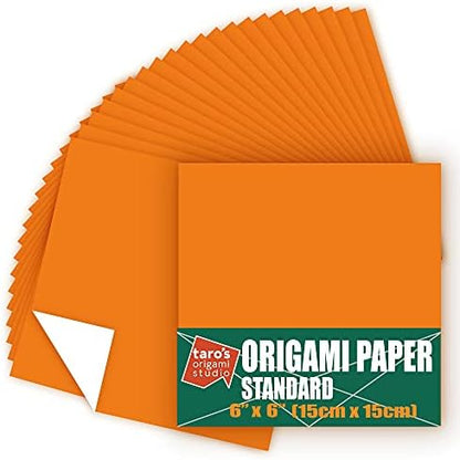 [Taro's Origami Studio] Standard 6 Inch One Sided Single Color (Orange) 50 Sheets (All Same Color) Square Easy Fold Premium Japanese Paper for Beginner (Made in Japan) by TAROSORIGAMISTUDIO