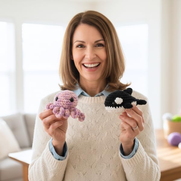 KelliDream Magic Circle Tool Inclusive Learn to Crochet Kit for Beginners; Step-by-Step Video Tutorials; All Supplies to Make Cute Amigurumi (Sea Creatures)