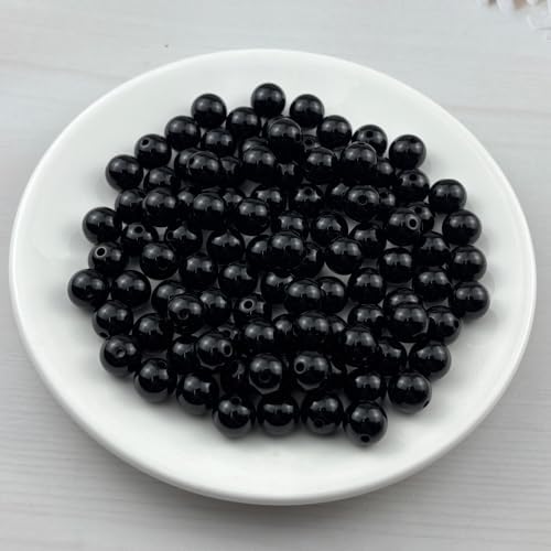 100pcs Acrylic Round Beads for Crafts 12mm Resin Candy Color Spacer Beads with Hole for Jewelry Making Sewing Crafts Decoration Necklaces Bracelets Earrings Supplies(Black) - Image 2