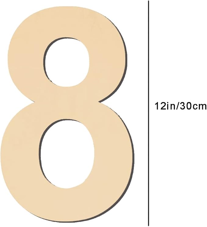 12 Inch Large Blank Wood Number 8 Unfinished Wood Slices Signs Board, Wooden Numbers for DIY Craft Projects, Birthday, Party, Wedding Decorations