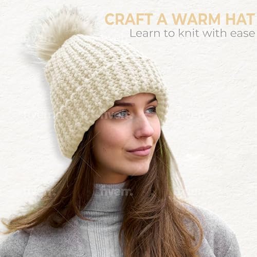 Knitting Kits for Beginners Adults – Practical and Easy to Use Hat Knitting Kit with Yarn, Bamboo Knitting Needles, Faux Pom Pom – Complete Beginners Knitting Kit – Lovely Present for Women and Men - Image 6