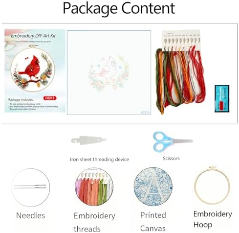Zhenqing Cardinal Embroidery Kit for Beginners, Winter Red Bird Needlework Craft with Pre-Printed Cotton Fabric, Hoop, Threads & Tools, Holiday Decor (C0213) - Image 4