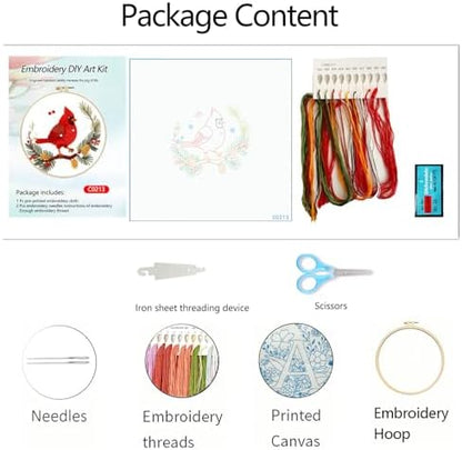 Zhenqing Cardinal Embroidery Kit for Beginners, Winter Red Bird Needlework Craft with Pre-Printed Cotton Fabric, Hoop, Threads & Tools, Holiday Decor (C0213) - Image 4