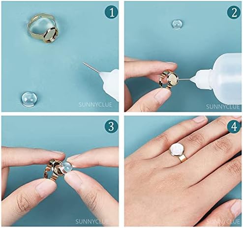 SUNNYCLUE 1 Box 24Pcs 3 Style 10mm Cabochon Ring Blanks Stainless Steel Blank Rings Adjustable Rings Bulk Flat Round Ring Settings Glass Cabochons Ring Bases for jewellery Making Women Adult DIY Craft - Image 4