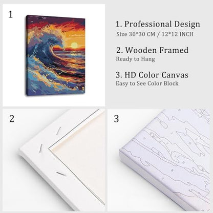 Natuyalo Framed Paint by Numbers on Canvas Sea Wave Acrylic Paint by Numbers Kits for Adults Beginner Sunset Seascape Pictures Painting Kits Ideal Gift Home Wall Decor 12x16 Inch - Image 4