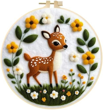 Needle Felt Starter Set, Needle Felting Kit, Felt Painting Kit for Adult Beginners Cute Animal Floral Wool Needle Felt Set with Felt Needle, Picture Frame, Foam Pad and Instructions Home Decor by Eforcase