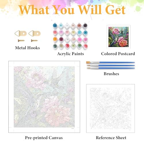 Paint by Numbers Kit for Adults, Hummingbird & Blooming Flowers, 16x16 Inch - Image 5
