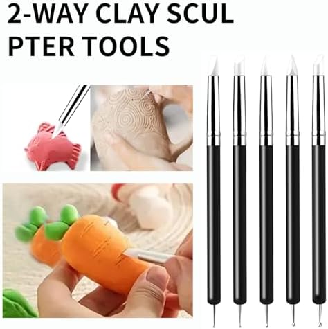10 Pcs Silicone Clay Sculpting Tools Set, Double-Ended Dotting Tools & Silicone Brushes for Polymer Clay, Air Dry Clay, Pottery & DIY Crafting-Black - Image 2