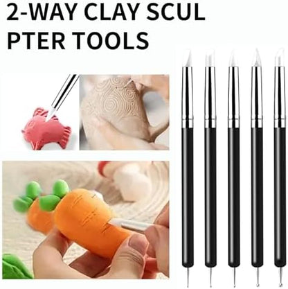 10 Pcs Silicone Clay Sculpting Tools Set, Double-Ended Dotting Tools & Silicone Brushes for Polymer Clay, Air Dry Clay, Pottery & DIY Crafting-Black - Image 2