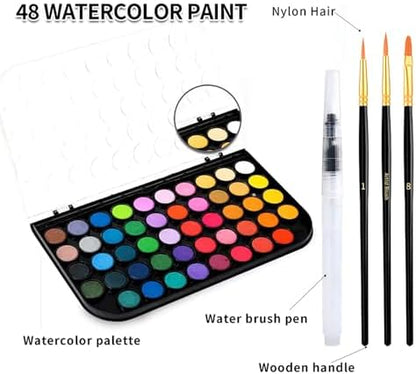 GETHPEN 48 Colors Watercolor Paint Set with 4 Brushes Pen, Travel Design - Image 3