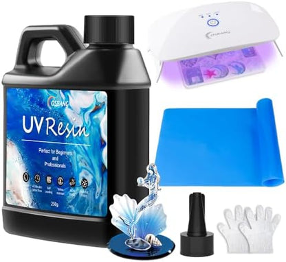 OSBANG UV Resin Kit with Light-250g, Clear Hard Type for Beginners and Professionals, UV Resin Kit for Jewelry Making, DIY Craft, Decor by OSBANG