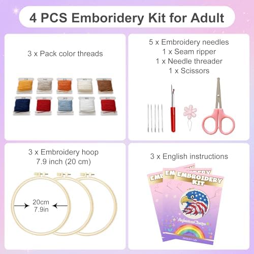 Huacan Embroidery Kit for Adults Beginners with 3 Hoops & Gift Box - Image 2