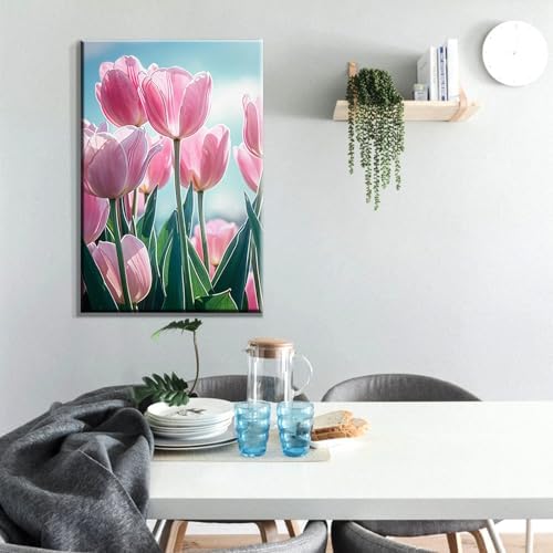 ATDMS Flowers Paint by Numbers Kit for Adults with Frame, 7.87x11.81 Inch - Image 2
