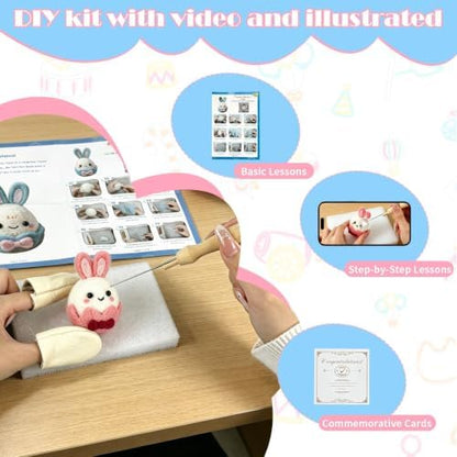 Voduynl Felting Supplies with Step-by-Step Video, Safety Guide & Instruction Cards - Animal Needle Felting Starter Kit for Adults & DIY Beginners - Image 3