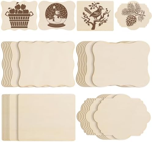 60 PCS Unfinished Wood Cutouts for Crafts Blank Irregular Wooden Slices Natural Wood Cutouts Ornaments for DIY Crafts, Coasters, Home Decorations, Christmas Decorations, Painting, Wood Burning by AWIZOM