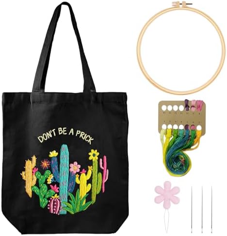 Louise Maelys 2 in 1 Embroidery Kit Canvas Tote Bag with Cactus Design by LouiseMaelys