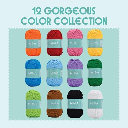 Mira HandCrafts Crochet Kit for Beginners - Essentials Set with 12 Acrylic Yarn Skeins and Other Knitting Accessories, Including Ruler, Hooks, Needles, Stitch Holders, Row Counters, Measuring Tape - Image 4