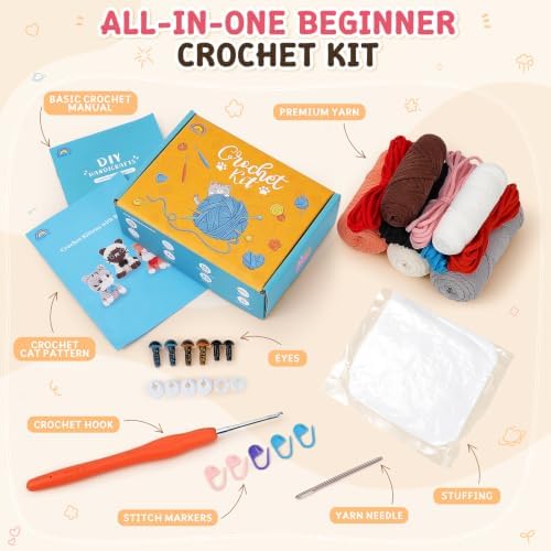 Fortuning's JDS Crochet Kit for Beginners, 3 Cat Crochet Animal Kit Starter - Image 3
