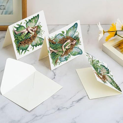 Focart 6 Pack Diamond Painting Greeting Cards Kit of Green Butterfly Fairy - Image 7