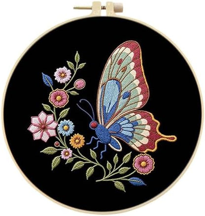 FRANDEK DIY Flower Butterfly Stamped Embroidery Kit with Hoop for Adults by FRANDEK