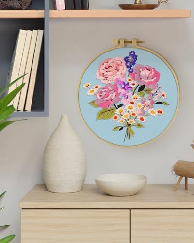 ERKOON Embroidery Kit for Beginners, Flower Cross Stitch Set for Include Embroidery Cloth Hoops Threads for Craft Lover Hand Stitch with Embroidery Skill Techniques (Bouquet) - Image 7