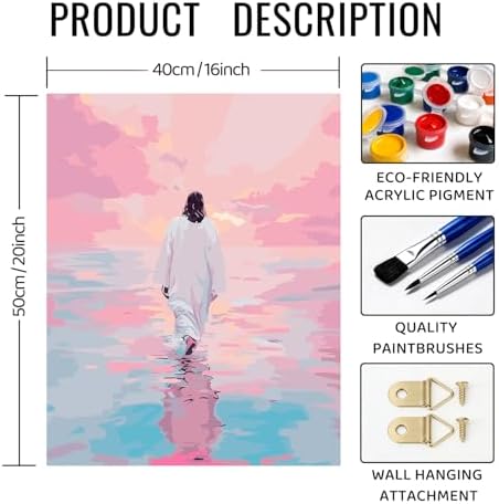 bitCNY Paint by Numbers for Adults, Jesus Walking on Water DIY Acrylic Painting Kit, Pink Ocean Sunset Paint by Number Canvas Art, Christian Religious Wall Decor, 16x20 Inch - Image 2