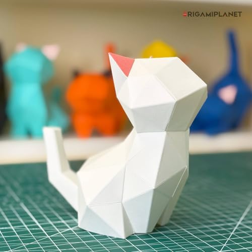 3D Origami Paper Craft Kit, Moonlit Kitten Cute DIY Pre-Cut Animal Papercraft Model for Beginners, Fun Handmade Home Decoration Gift for Adults & Teens-White - Image 6
