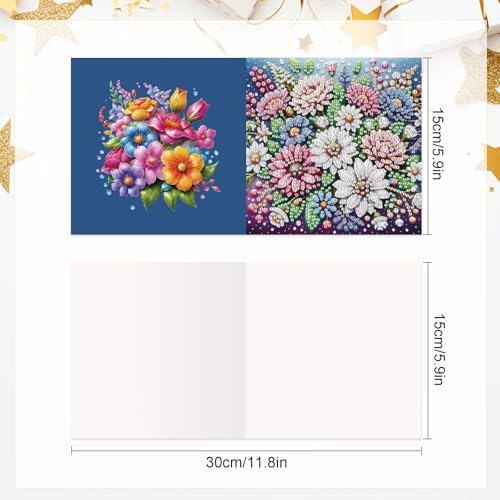 antor 6 pcs Diamond Painting Greeting Card Kits - Beautiful Floral Design with Fine Glitter, 5D DIY Creative Special Shaped Diamond Art Cards for Birthday Holiday Congratulations Crafts Gifts - Image 2