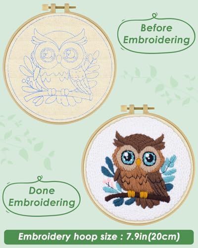 ERKOON Punch Needle Kit for Beginners Adults, DIY Easy Animal Embroidery Set for Starter Art Craft, Needling Punch Project with Patterns, Tools, Yarns, Hoop, Instruction (Owl) - Image 3