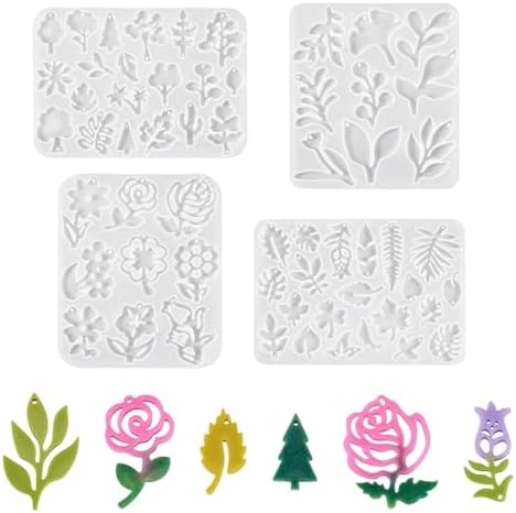 4Pcs Flower Leaf Pendant Resin Molds Assorted Plant Tree Floral Leaves Silicone Molds for Epoxy Resin Craft Casting DIY Earring Necklace Jewelry Making by BoutigemJewelry