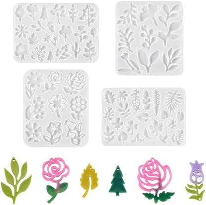 4Pcs Flower Leaf Pendant Resin Molds Assorted Plant Tree Floral Leaves Silicone Molds for Epoxy Resin Craft Casting DIY Earring Necklace Jewelry Making by BoutigemJewelry