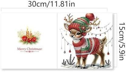 DIY Diamond Greeting Cards Set Christmas, 5D DIY Diamond Art Painting Greeting Card, DIY Christmas Card Making Kits for Family Friends Handmade Gift-#34-Snowman Deer - Image 5