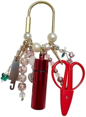MEYAGO Needlepoint Bag Charm Tool Kit with Mini Embroidery Scissors, Needle Threader, Needle Holder Tube & Gold Keyring, Portable Embroidery Accessories for Cross Stitch Sewing DIY Crafts (Red) by Unknown
