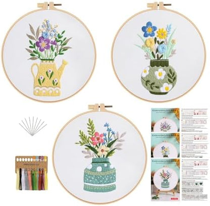 GLTAYLMY 3 Pack Embroidery Starter Kit with Pattern, Stamped Cross Stitch Kits for Beginners Adults with Embroidery Hoop and Instructions, Hand Embroidery Kit by GLTAYLMYFortuneSmilesonJoyfulTradingwithEveryone