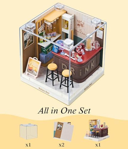 Relax Bar Super Miniature House Kit - DIY Plastic 3D Model Building Set for Teens, Build Your Own Mini Bar Scene with Dustproof Case, Creative Craft Gift for Girls Women - Image 5