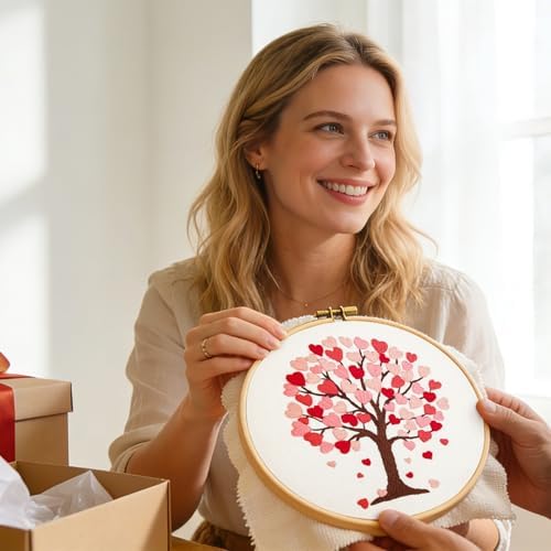 Love Heart Tree Embroidery Kits for Beginners Adults, Valentine's Day Hand Embroidery Kits, Cross Stitch Kits for Adult Anniversary Valentine's Gift, Entire Set of Embroidery Supplies & Video Tutorial - Image 7