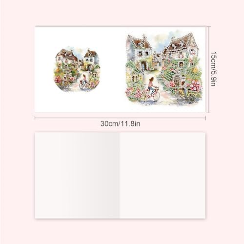6 Pack Diamond Painting Gift Card Diamond Art Kits for Adults Birthday Wedding Anniversary Greeting Get Well Congratulations Thank You Cards with Envelopes || House Alley Bicycle - Image 2