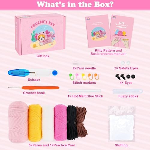 Crochet Kit for Beginners, Cat Dress in Axolotl Crochet Kit, Complete Crochet Animal Kit with Step-by-Step Video Tutorials, Easy Knitting Kit for Adults, DIY Cat Craft Kit for Galentines Gifts - Image 3