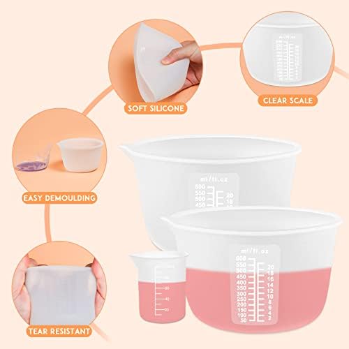 Silicone Resin Measuring Cups, 600ml with Stir Sticks - Image 4
