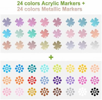 24 Metallic & 24 Acrylic Paint Markers Pens - Brush & Fine Dual Tip 48 Pack - Image 2