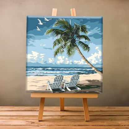 Natuyalo Framed Paint by Numbers for Adults Beginner, Beach Chair Acrylic Easy Paint by Numbers Kits with Frame Seascape Art Craft Kits for Adults Suitable for Wall Decoration 12x12 Inch - Image 2